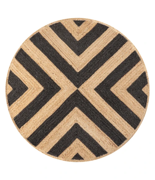 Piper Two-Tone Chevron Round Jute Black/Natural 6' Round Area Rug