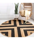 Piper Two-Tone Chevron Round Jute Black/Natural 6' Round Area Rug