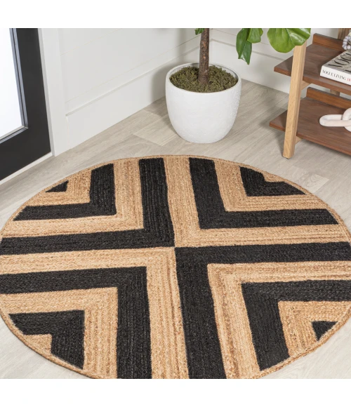 Piper Two-Tone Chevron Round Jute Black/Natural 6' Round Area Rug