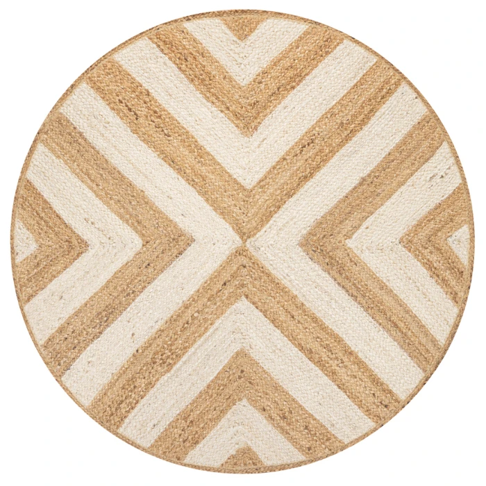 Piper Two-Tone Chevron Round Jute Cream/Natural 6' Round Area Rug