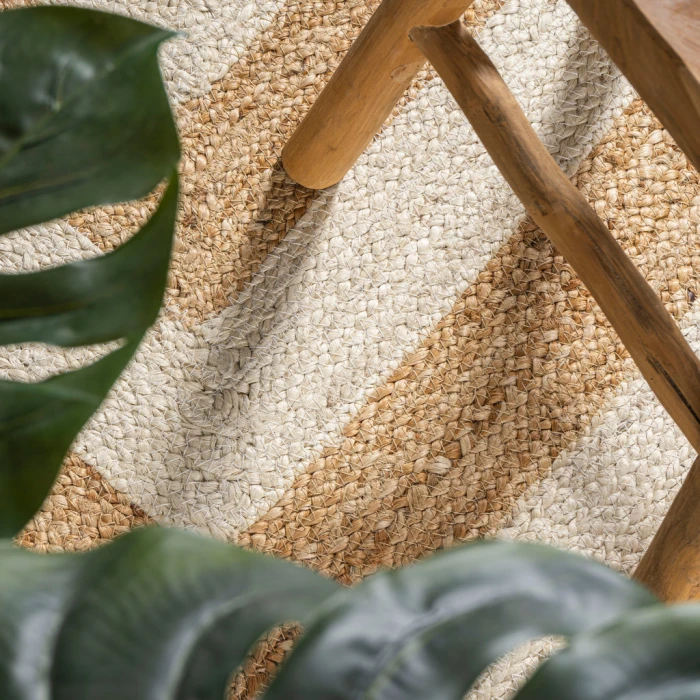 Piper Two-Tone Chevron Round Jute Cream/Natural 6' Round Area Rug
