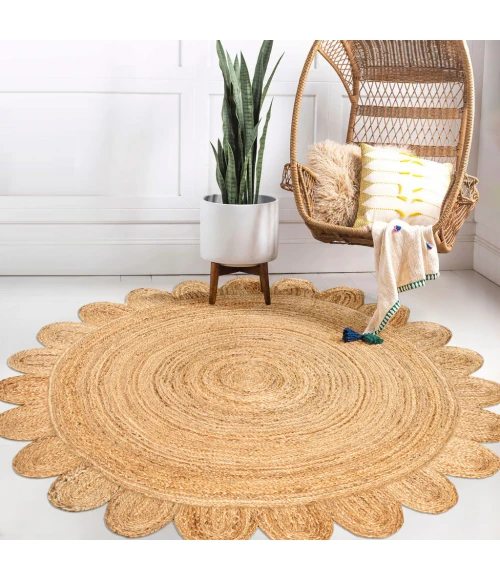 Petal Boho Jute Scalloped Circle Natural 4' Round Area Rug
