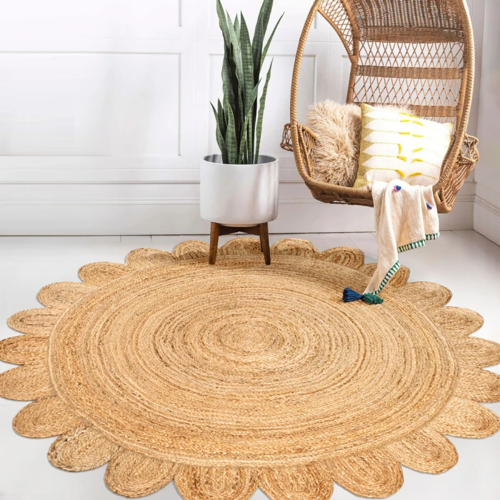 Petal Boho Jute Scalloped Circle Natural 4' Round Area Rug