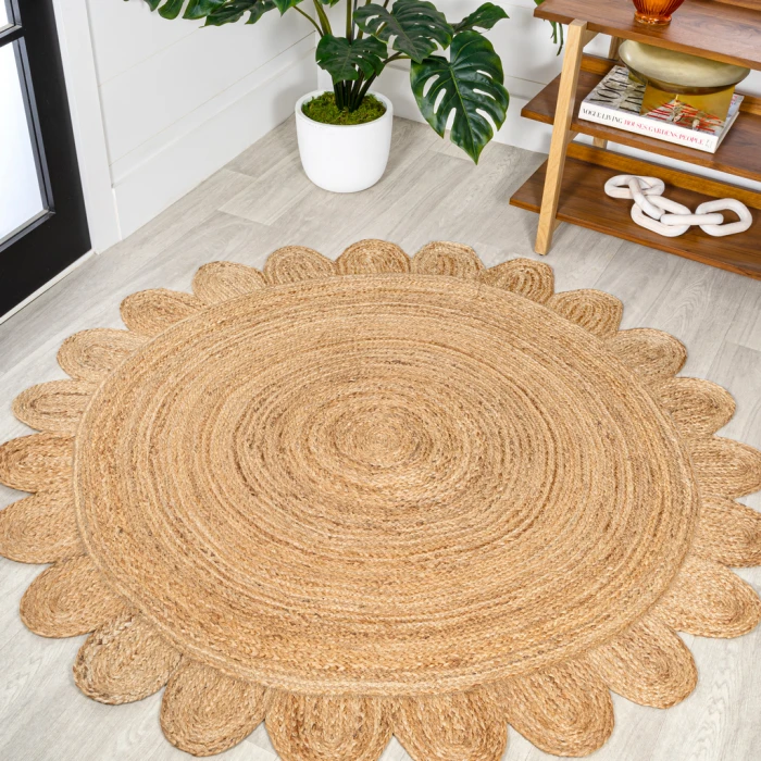 Petal Boho Jute Scalloped Circle Natural 4' Round Area Rug