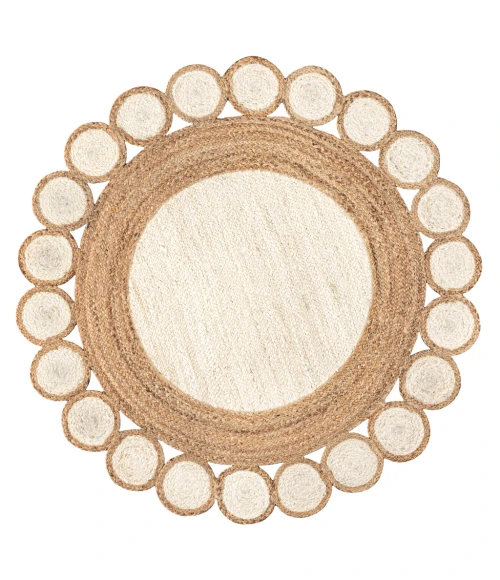 Skye Two-Tone Jute Circle Border Cream/Natural 4' Round Area Rug