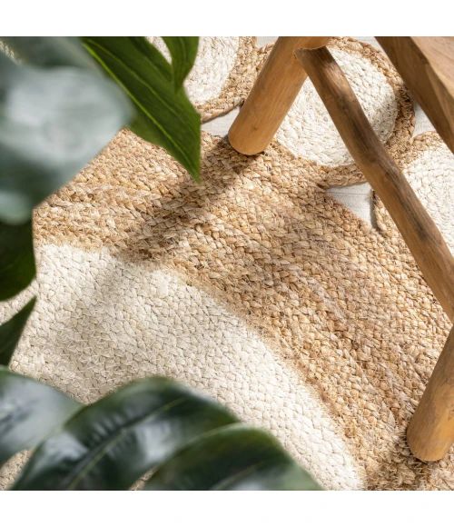 Skye Two-Tone Jute Circle Border Cream/Natural 4' Round Area Rug
