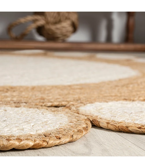 Skye Two-Tone Jute Circle Border Cream/Natural 4' Round Area Rug