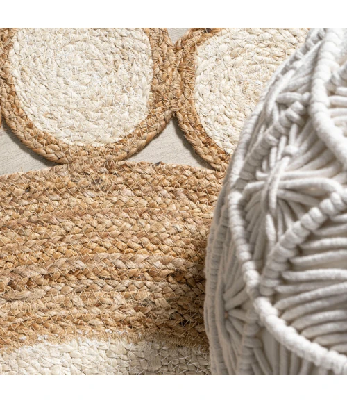 Skye Two-Tone Jute Circle Border Cream/Natural 4' Round Area Rug