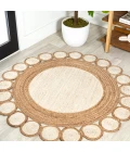 Skye Two-Tone Jute Circle Border Cream/Natural 4' Round Area Rug