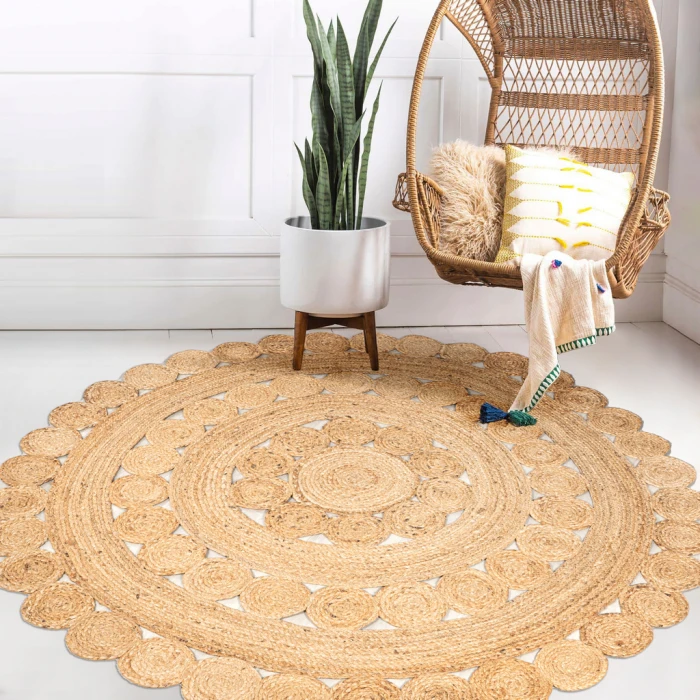 Daisy Hippy Jute Medallion Circle Natural 4' Round Area Rug