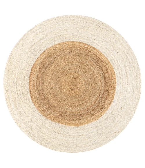 Oceana Two-Tone Boho Jute Circle Cream/Natural 4' Round Area Rug