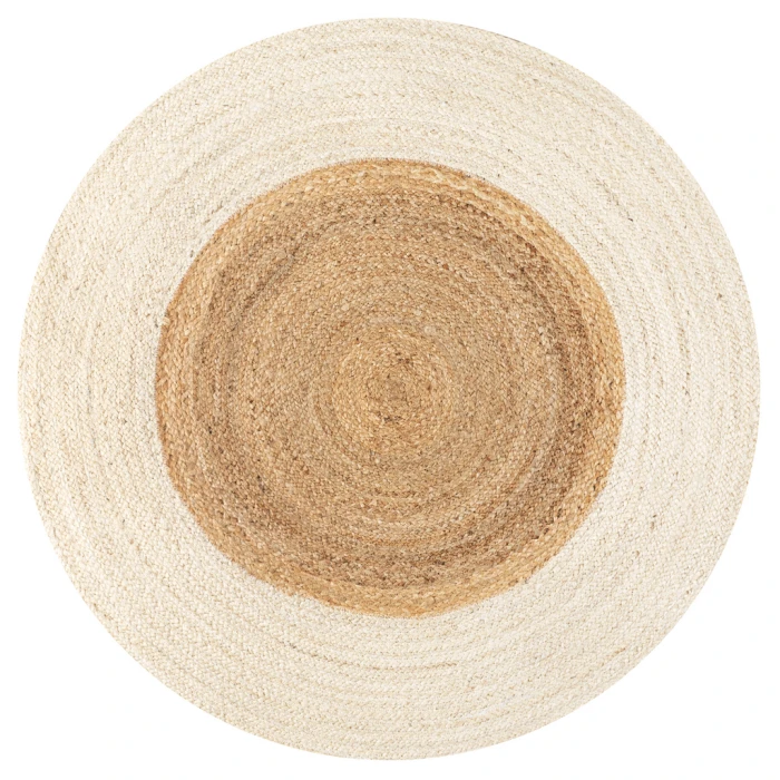 Oceana Two-Tone Boho Jute Circle Cream/Natural 5' Round Area Rug