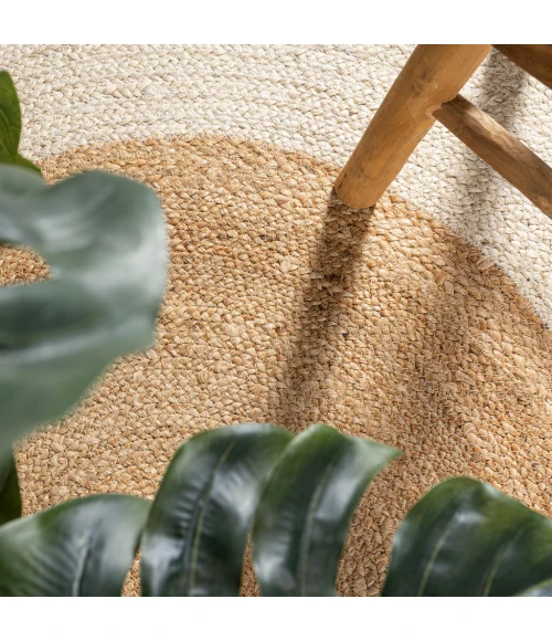 Oceana Two-Tone Boho Jute Circle Cream/Natural 4' Round Area Rug