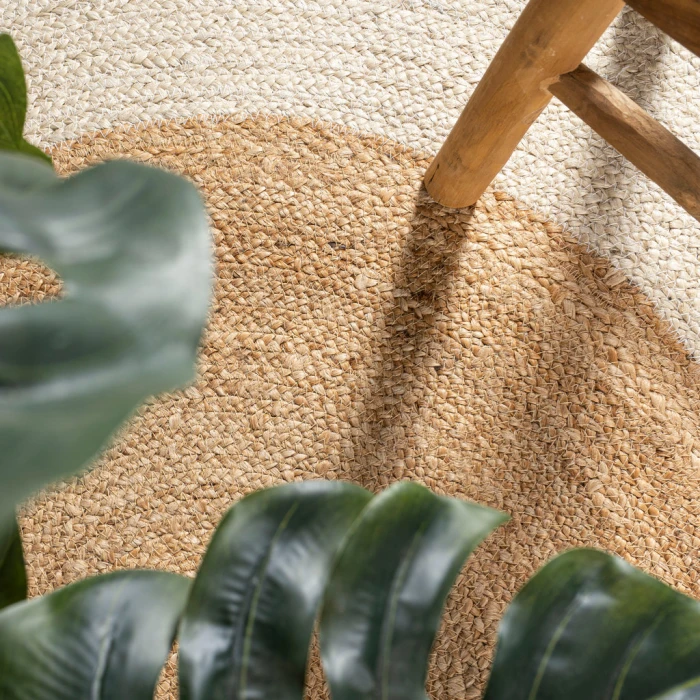 Oceana Two-Tone Boho Jute Circle Cream/Natural 5' Round Area Rug
