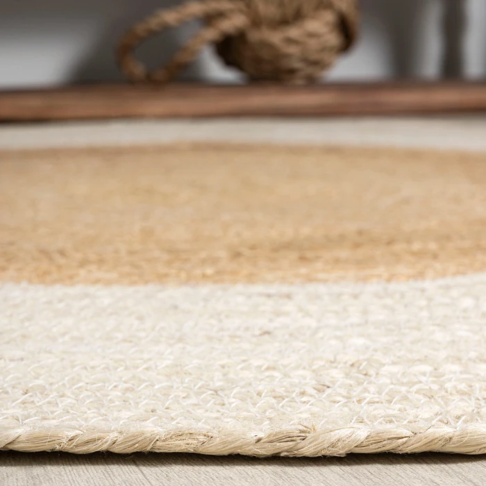 Oceana Two-Tone Boho Jute Circle Cream/Natural 5' Round Area Rug