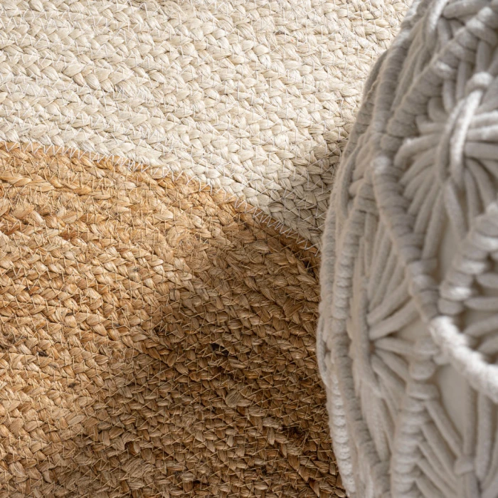 Oceana Two-Tone Boho Jute Circle Cream/Natural 5' Round Area Rug
