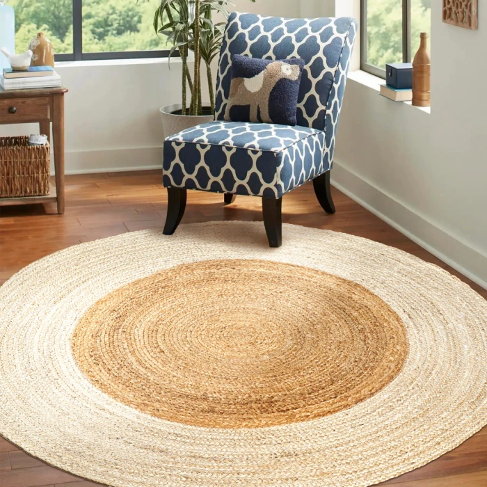 Oceana Two-Tone Boho Jute Circle Cream/Natural 5' Round Area Rug