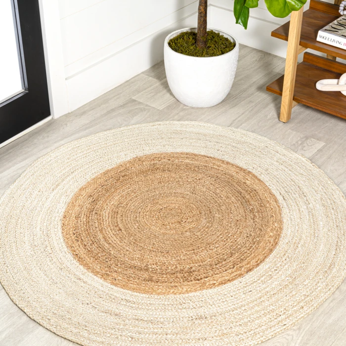 Oceana Two-Tone Boho Jute Circle Cream/Natural 5' Round Area Rug