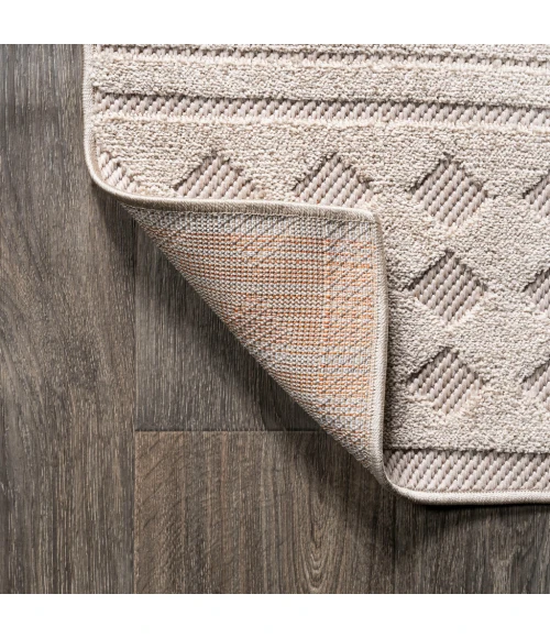 Xlendi High-Low Pile Moroccan Geometric Beige 2 ft. x 10 ft. Indoor/Outdoor Runner Rug