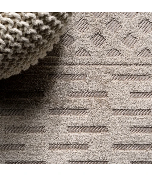 Xlendi High-Low Pile Moroccan Geometric Beige 2 ft. x 10 ft. Indoor/Outdoor Runner Rug