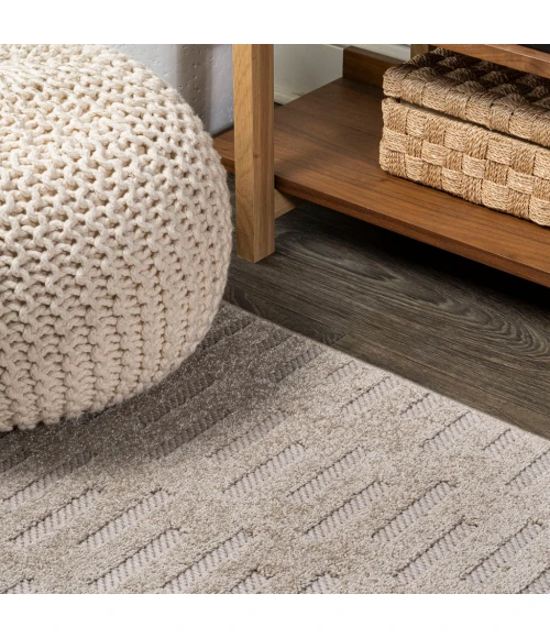 Xlendi High-Low Pile Moroccan Geometric Beige 2 ft. x 10 ft. Indoor/Outdoor Runner Rug