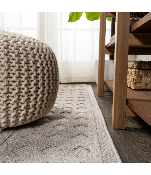 Xlendi High-Low Pile Moroccan Geometric Beige 2 ft. x 10 ft. Indoor/Outdoor Runner Rug