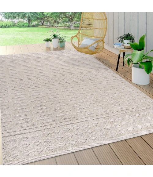 Xlendi High-Low Pile Moroccan Geometric Beige 8 ft. x 10 ft. Indoor/Outdoor Area Rug