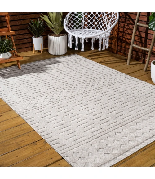 Xlendi High-Low Pile Moroccan Geometric Beige 8 ft. x 10 ft. Indoor/Outdoor Area Rug