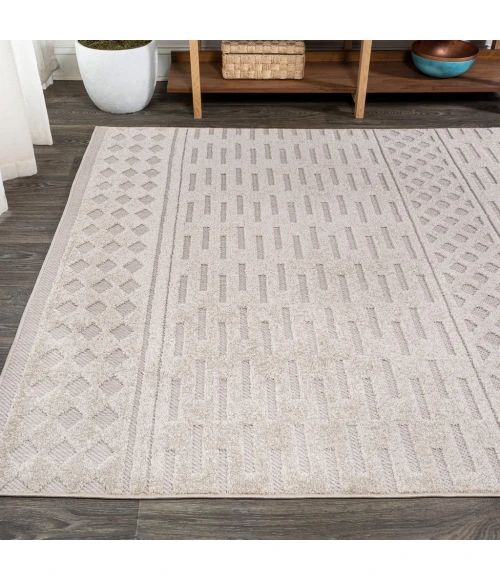 Xlendi High-Low Pile Moroccan Geometric Beige 8 ft. x 10 ft. Indoor/Outdoor Area Rug