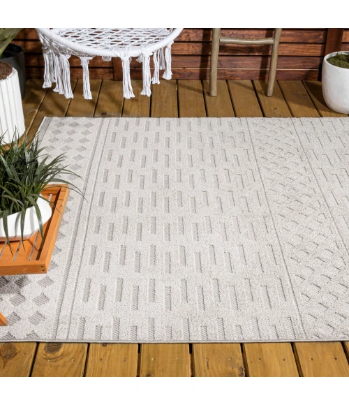 Xlendi High-Low Pile Moroccan Geometric Beige 8 ft. x 10 ft. Indoor/Outdoor Area Rug