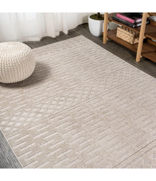 Xlendi High-Low Pile Moroccan Geometric Beige 8 ft. x 10 ft. Indoor/Outdoor Area Rug