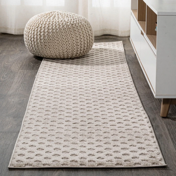 Rabat High-Low Pile Mini-Diamond Trellis Beige 2 ft. x 10 ft. Indoor/Outdoor Runner Rug