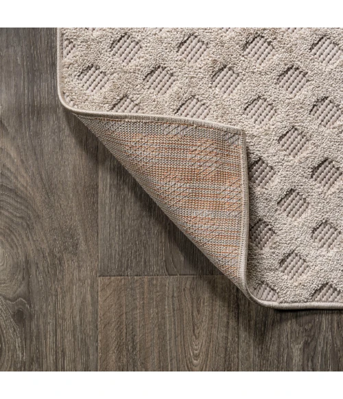 Rabat High-Low Pile Mini-Diamond Trellis Beige 2 ft. x 8 ft. Indoor/Outdoor Runner Rug