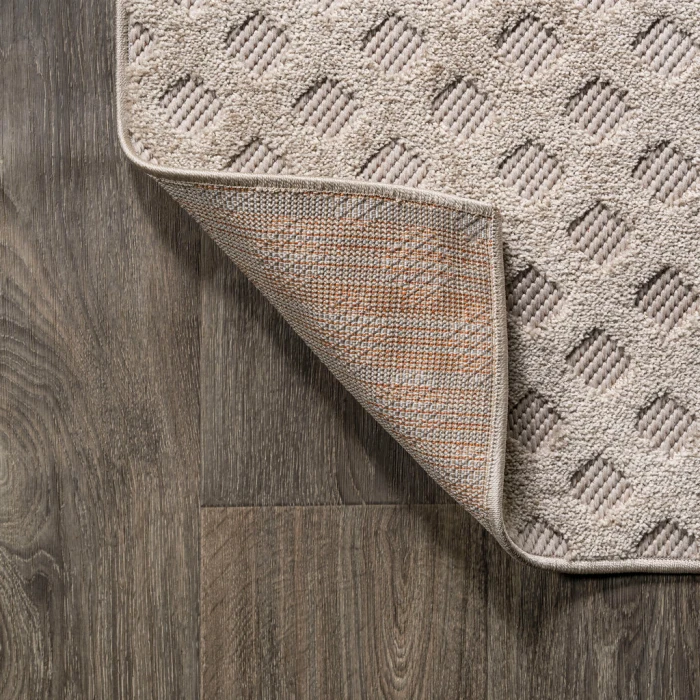 Rabat High-Low Pile Mini-Diamond Trellis Beige 2 ft. x 10 ft. Indoor/Outdoor Runner Rug