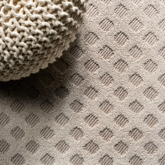 Rabat High-Low Pile Mini-Diamond Trellis Beige 2 ft. x 10 ft. Indoor/Outdoor Runner Rug