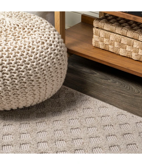 Rabat High-Low Pile Mini-Diamond Trellis Beige 2 ft. x 8 ft. Indoor/Outdoor Runner Rug