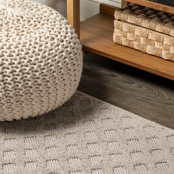 Rabat High-Low Pile Mini-Diamond Trellis Beige 2 ft. x 10 ft. Indoor/Outdoor Runner Rug