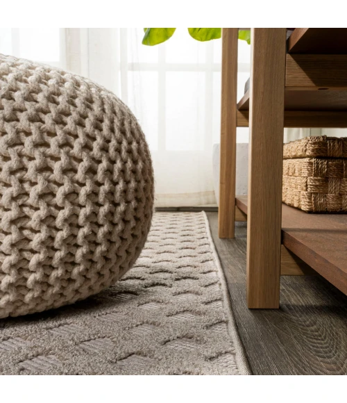 Rabat High-Low Pile Mini-Diamond Trellis Beige 2 ft. x 8 ft. Indoor/Outdoor Runner Rug