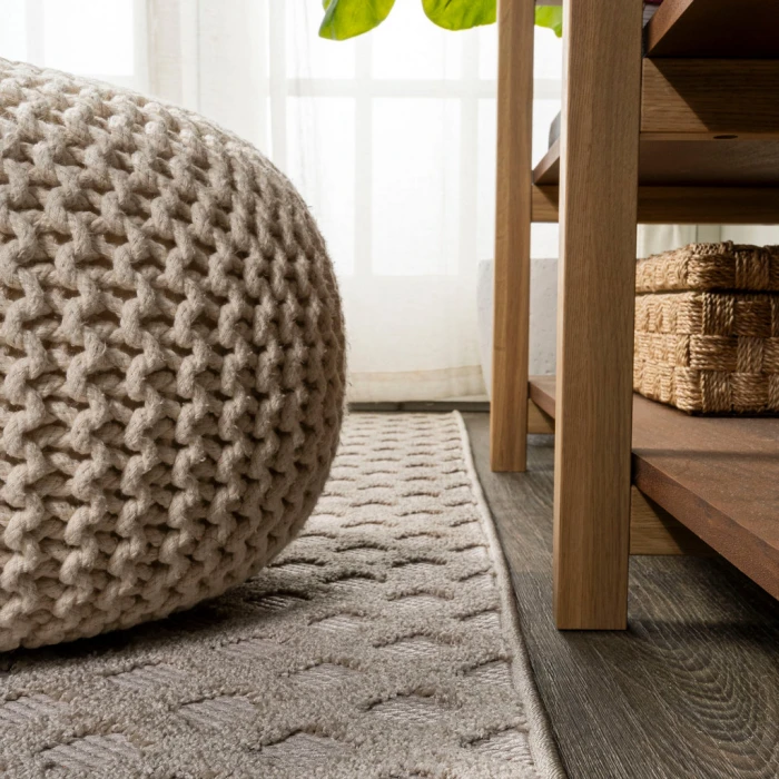 Rabat High-Low Pile Mini-Diamond Trellis Beige 2 ft. x 10 ft. Indoor/Outdoor Runner Rug