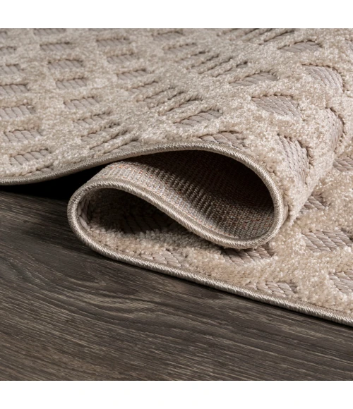 Rabat High-Low Pile Mini-Diamond Trellis Beige 2 ft. x 8 ft. Indoor/Outdoor Runner Rug