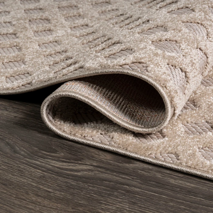 Rabat High-Low Pile Mini-Diamond Trellis Beige 2 ft. x 10 ft. Indoor/Outdoor Runner Rug
