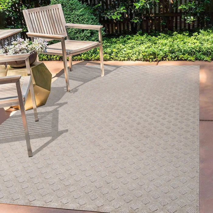 Rabat High-Low Pile Mini-Diamond Trellis Beige 3 ft. x 5 ft. Indoor/Outdoor Area Rug