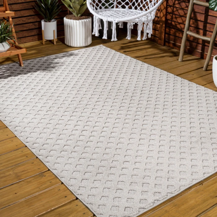 Rabat High-Low Pile Mini-Diamond Trellis Beige 3 ft. x 5 ft. Indoor/Outdoor Area Rug