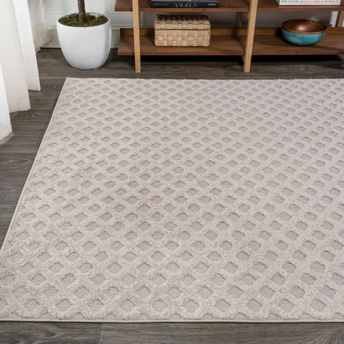 Rabat High-Low Pile Mini-Diamond Trellis Beige 3 ft. x 5 ft. Indoor/Outdoor Area Rug