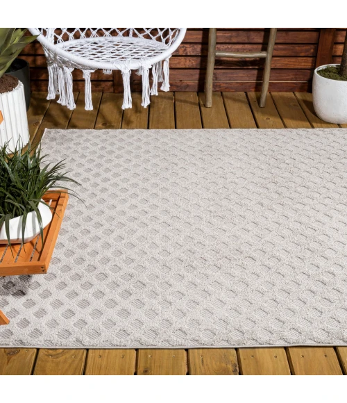 Rabat High-Low Pile Mini-Diamond Trellis Beige 8 ft. x 10 ft. Indoor/Outdoor Area Rug