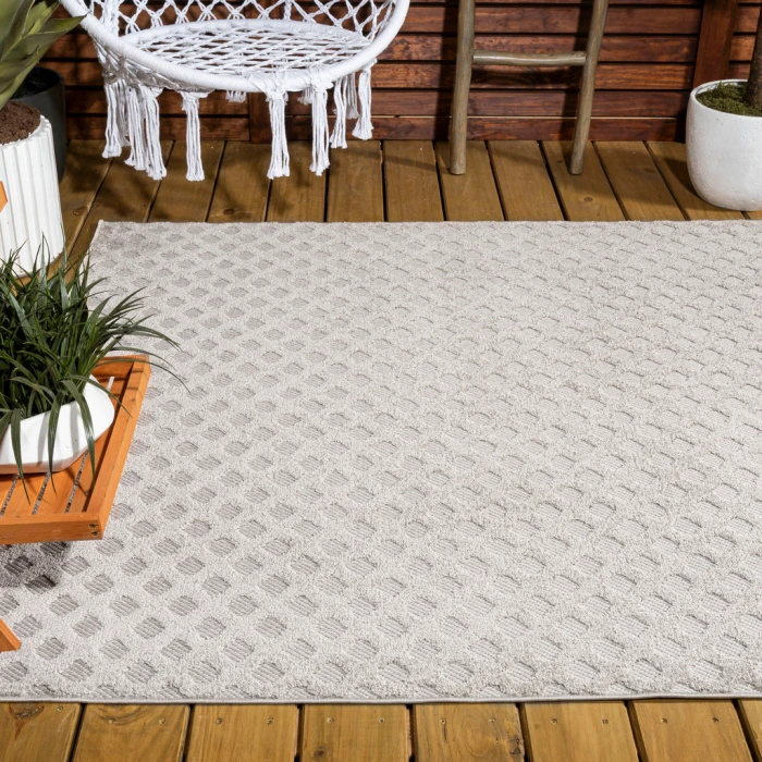 Rabat High-Low Pile Mini-Diamond Trellis Beige 3 ft. x 5 ft. Indoor/Outdoor Area Rug