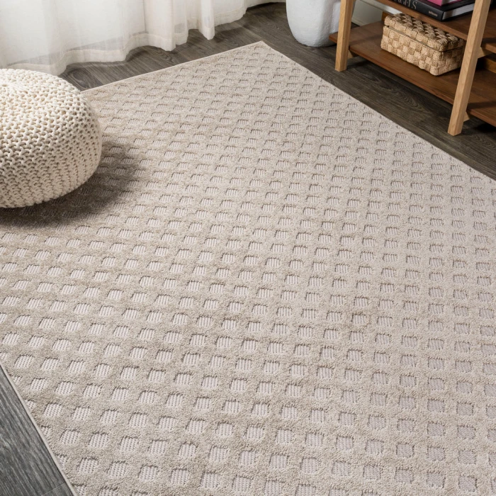 Rabat High-Low Pile Mini-Diamond Trellis Beige 3 ft. x 5 ft. Indoor/Outdoor Area Rug