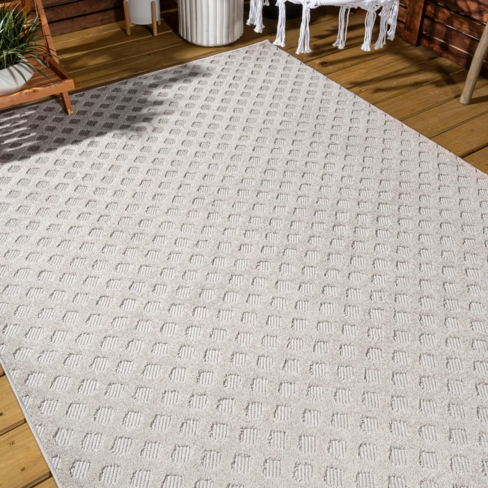 Rabat High-Low Pile Mini-Diamond Trellis Beige 3 ft. x 5 ft. Indoor/Outdoor Area Rug