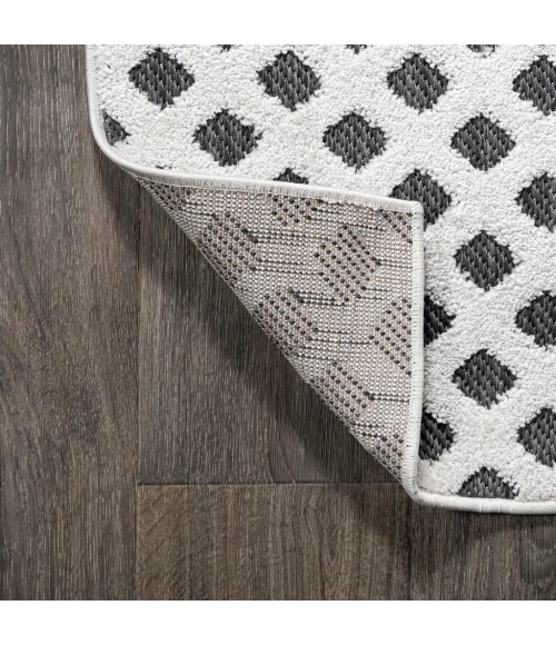 Rabat High-Low Pile Mini-Diamond Trellis White/Black 2 ft. x 8 ft. Indoor/Outdoor Runner Rug