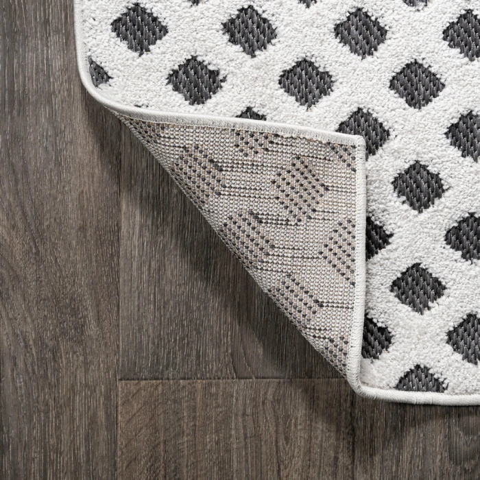 Rabat High-Low Pile Mini-Diamond Trellis White/Black 2 ft. x 8 ft. Indoor/Outdoor Runner Rug